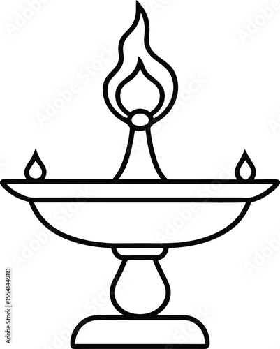 Minimal Line Art of a Traditional Diwali Brass Diya