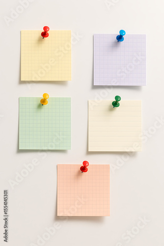 Collection of Colorful Sticky Notes with Pushpins on White Background