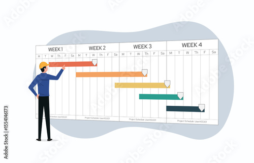 Project Management Concept. Writing on the Project Timeline to Ensure Timely Completion. Timeline and project tracking.