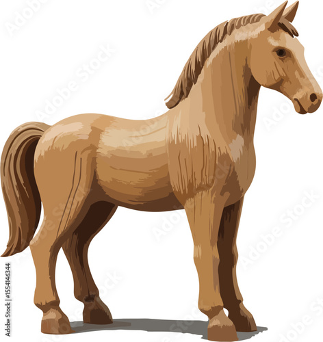 Realistic Wooden Horse Statue – Handcrafted Carved Equine Figurine Illustration