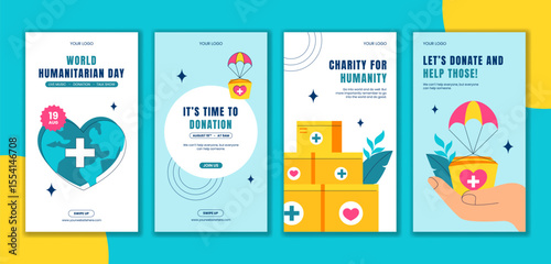 World Humanitarian Day Celebration Vector with Hand Drawn Cartoon Style Social Media Stories