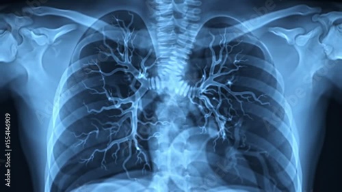 illustration of human lungs breathing in cinematic blue ambiance lighting