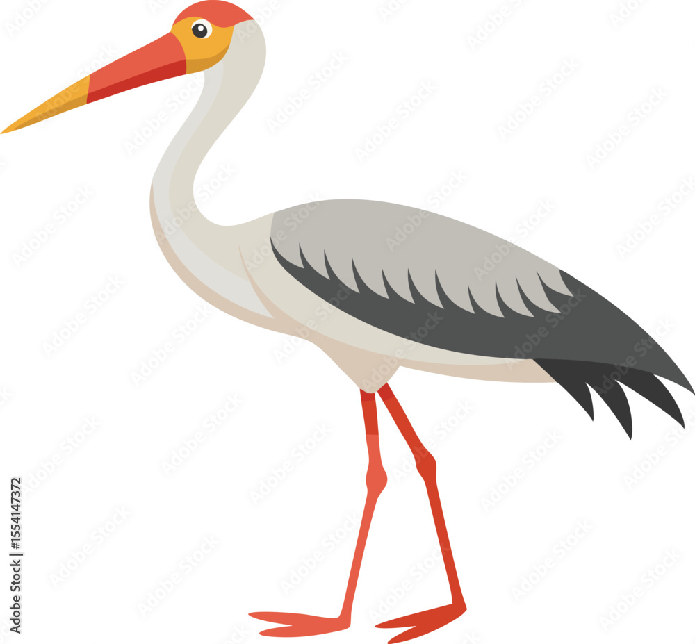 Fototapeta premium Stork bird silhouette vector elements, Flying stork flat icon illustration clipart.