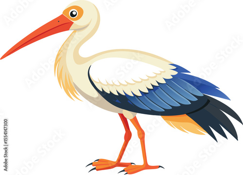 Stork bird silhouette vector elements, Flying stork flat icon illustration clipart.
