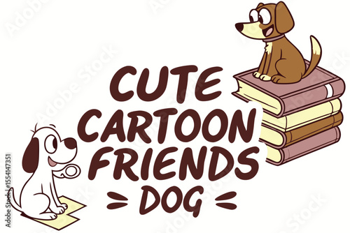 Charming cartoon dog illustration with a rustic vintage font