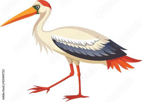 Stork bird silhouette vector elements, Flying stork flat icon illustration clipart.