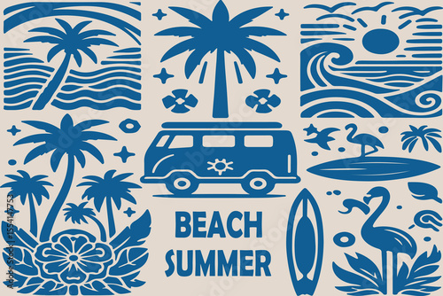 Tropical beach and surf vector .