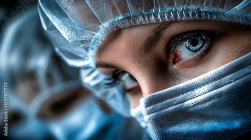 Healthcare professionals in surgical masks operating room close-up photography clinical environment intense focus on patient care
