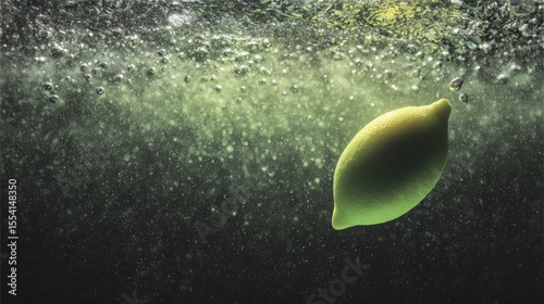 A lemon submerged in water with bubbles