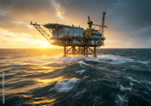 Offshore Oil Rig at Golden Hour Exploring Renewable Energy Alternatives and Sustainable Practices for a Cleaner Ocean
