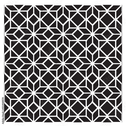 Black and white simple star shape geometric seamless pattern, vector background
