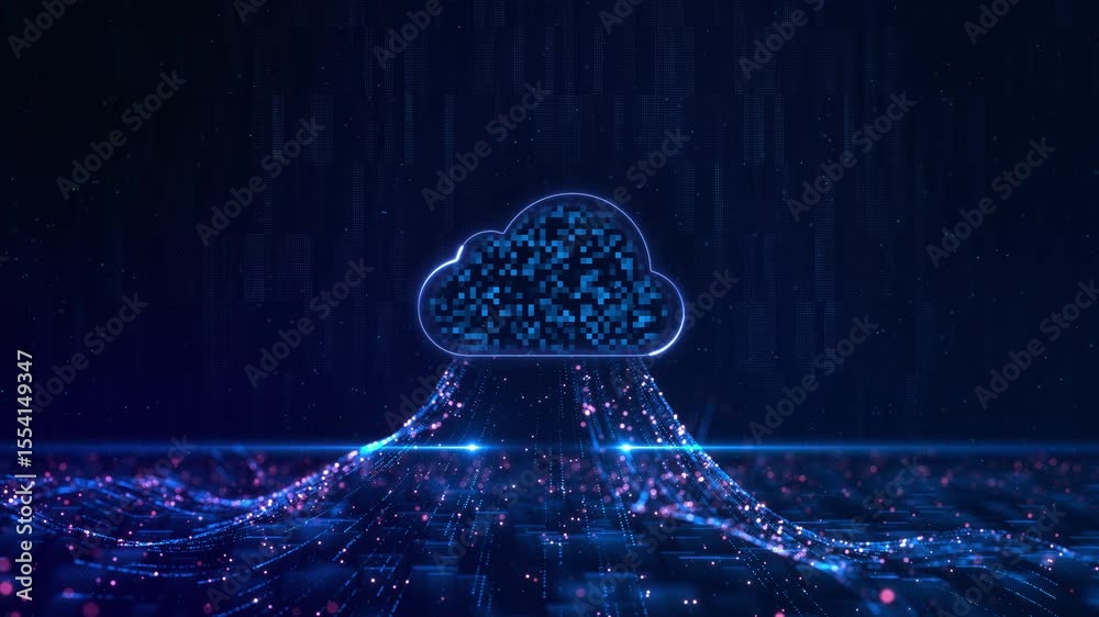 Cloud computing icon security, data line stream cloud icon animation network security storage technology background digital data services innovation. data database cloud services internet things IOT