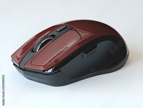 An isolated black wireless computer mouse with an optical scroll wheel and buttons, a perfect PC input device for office technology