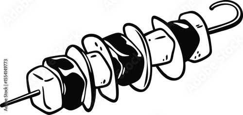 Kebab Skewer Silhouette Vector Illustration Isolated on White Background.