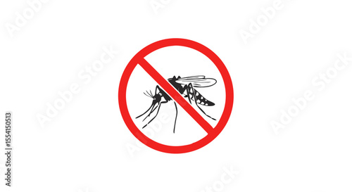 Anti-Mosquito Graphic for Health and Safety No Mosquitoes Allowed - Prohibition Sign with Red Circle and Diagonal Line  Vector Style Art on  isolated transparent background