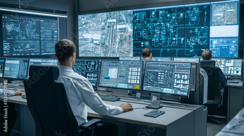 Experts monitor data and systems in a modern control room focused on AI-assisted grid optimization and load management to enhance efficiency and reliability