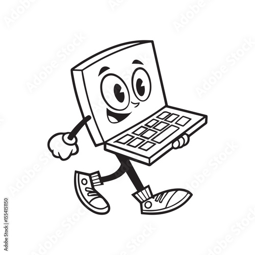 Graphic design mascots. Creative tools for digital artists, laptop computer character, pen and dropper tool, color pallet cartoon vector illustration set of mascot drawing laptop expression