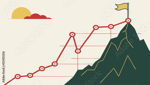Graph of business growth with a red arrow showing market success