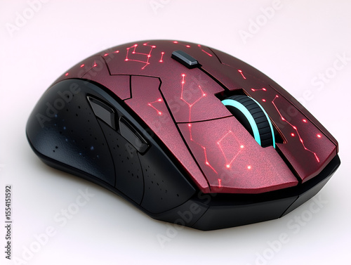 An isolated black wireless computer mouse with an optical scroll wheel and buttons, a perfect PC input device for office technology