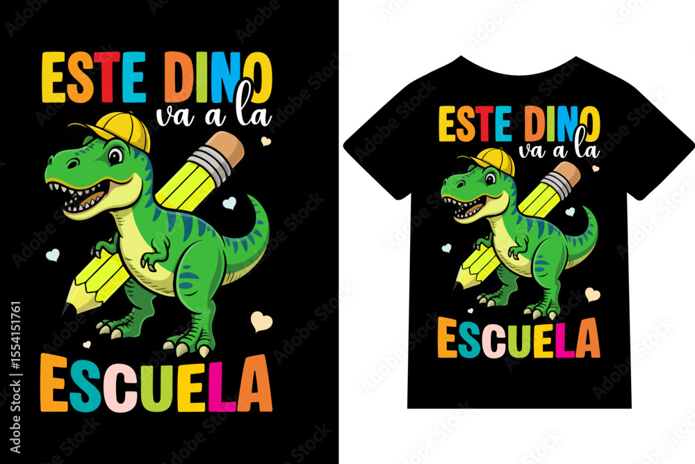 Fototapeta premium Este dino va a la escuela -Diseño de camisetas, frases, carteles, tazas y tipografía creativa