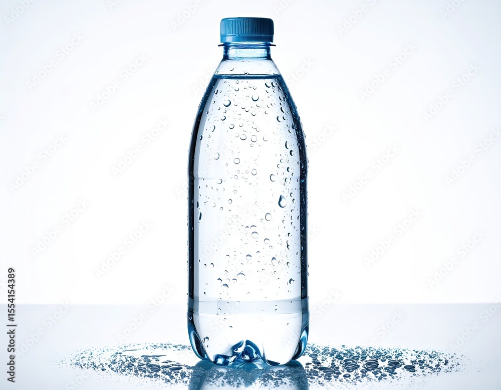 Cold Water Bottle with Condensation on White Background Cold Water Bottle with Condensation on White Background