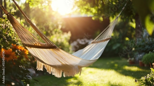 Close-up of hammock swaying in breezy garden