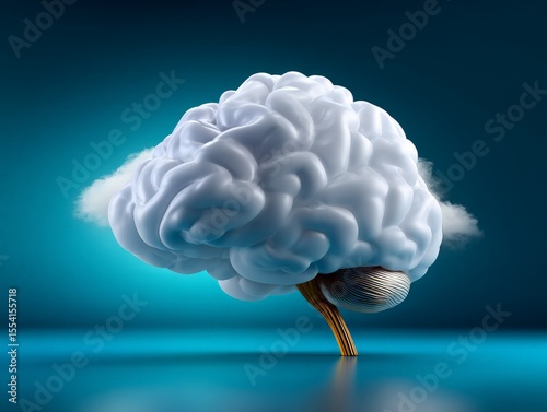 Cloud Shaped Human Brain Floating Above Solid Surface