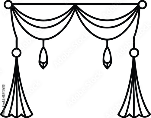 Minimal Line Art of a Traditional Festive Curtain Design