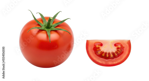 Fresh red tomato and slice isolated PNG with Transparent Background