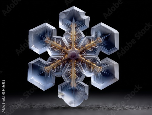 Macro Shot of a Symmetrical Ice Crystal with Fine Details