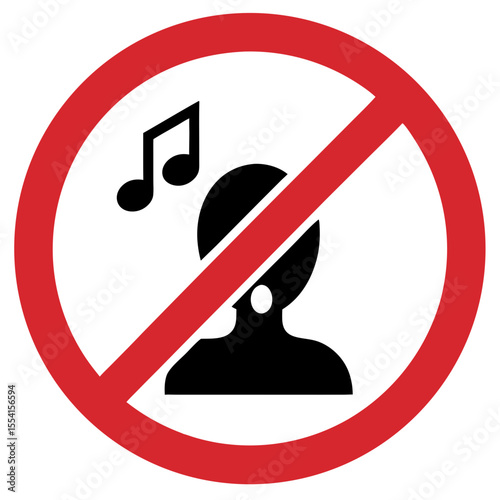 Prohibition sign of no singing with person and musical note