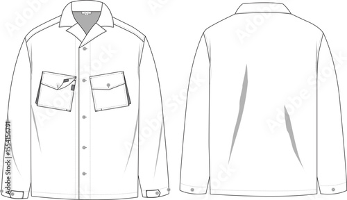 Long Sleeve Shirt Front and Back Illustration with Two Front Pockets and Collar Design