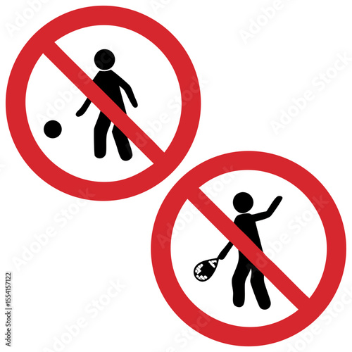 Prohibition signs of No Sports in Quiet Courtyard with figures playing