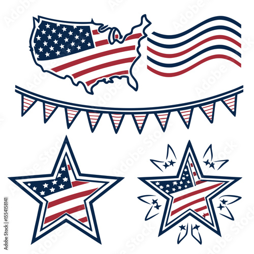 USA border, American flag stars banner, 4th July decoration