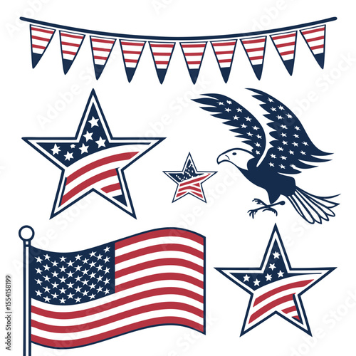 USA border, American flag stars banner, 4th July decoration