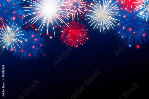 4th of July Independence Day Background – American Flag with Fireworks and Copy Space for USA Celebration Design

