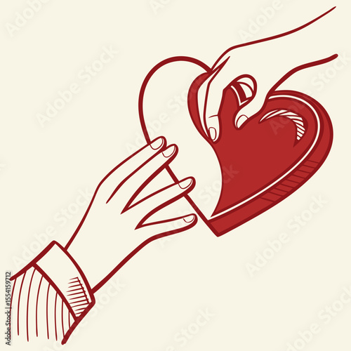 Handing Over a Heart Red Heart Shape Illustration