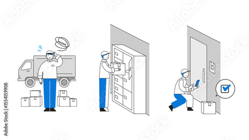 配送業の人手不足問題を示すイラスト　置き配