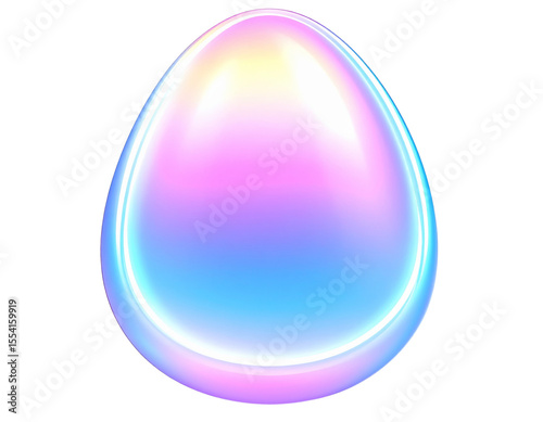 Glowing Egg with Iridescent Neon Gradient and Soft Light Reflections, Transparent PNG