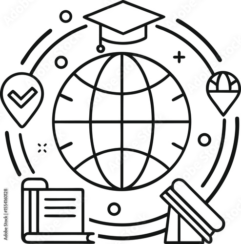 Outline icon of  global education, vector line art