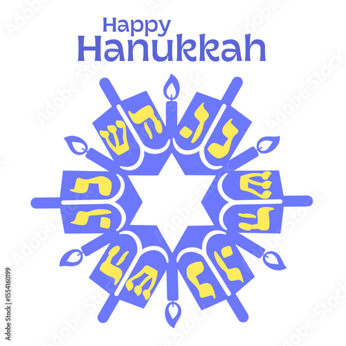 Image of jewish holiday Hanukkah with wooden dreidels.