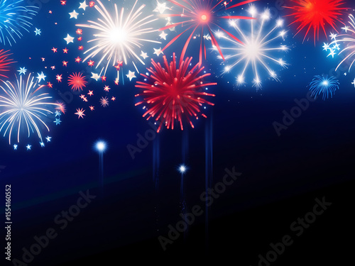 4th of July Independence Day Background – American Flag with Fireworks and Copy Space for USA Celebration Design

