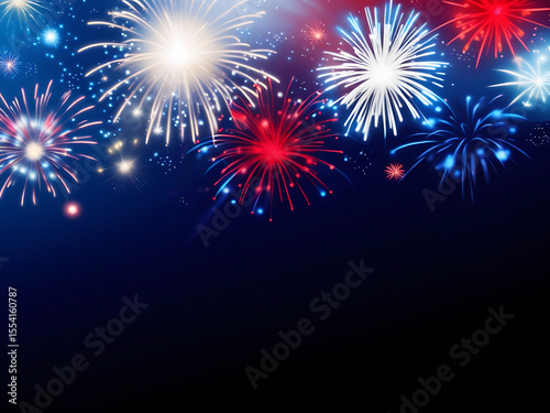 4th of July Independence Day Background – American Flag with Fireworks and Copy Space for USA Celebration Design

