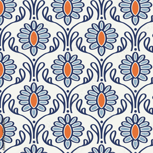 Seamless pattern with blue flowers on a white background
