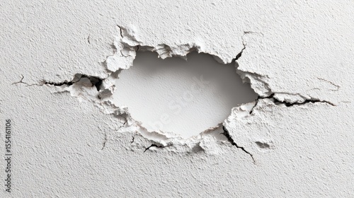 White Grainy Chalk Texture Background with Rough Irregular Hole, Vintage Damaged Surface for Design Overlay, Mockup Reveal, or Artistic Presentation