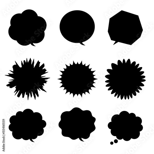 黒い手描き風の吹き出しセット・感情や強調を引き立てるシンプルなコミックデザイン