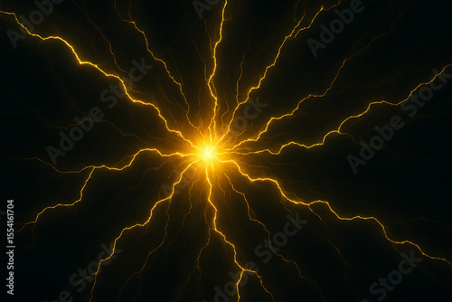 Bright Yellow Electric Discharge on Black Background