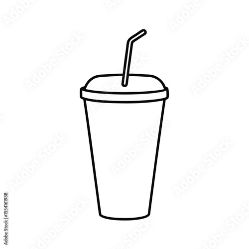 Monochrome Beverage Cup with Lid and Straw Simple Outline Silhouette Drawing Classic Drink Container Easy to Modify Icon