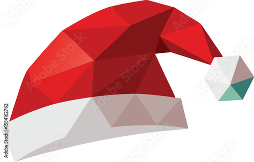 Santa hat low poly vector elements, Clipart santa hat flat icon illustration.