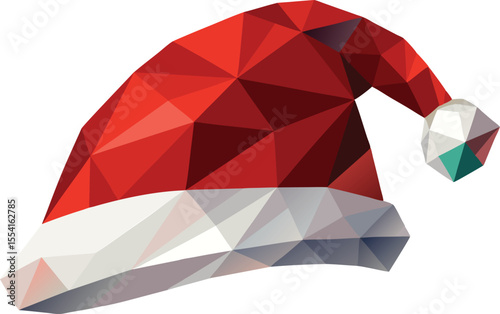 Santa hat low poly vector elements, Clipart santa hat flat icon illustration.